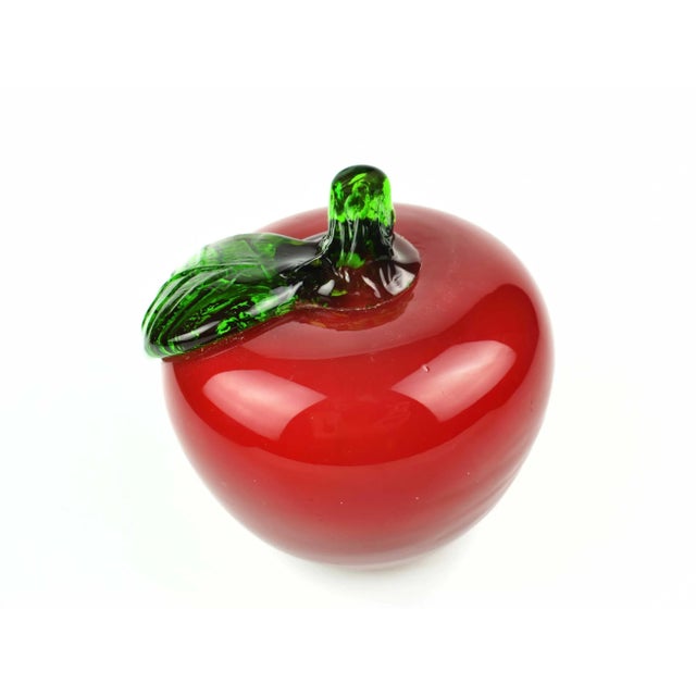 Red Mid-Century Handmade Red Glass Apple Paperweight Figurine For Sale - Image 8 of 8