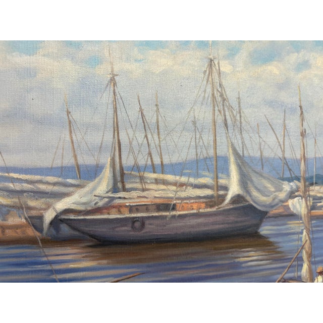 Vintage Nautical Seascape Oil Painting in Ornate Frame For Sale In Buffalo - Image 6 of 10