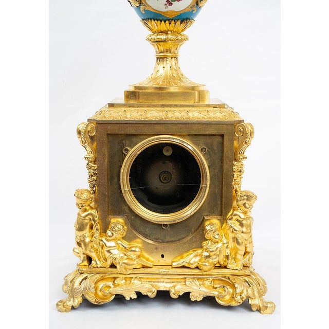 Antique 19th Century Napoleon III Clock in Gilded bronze and Sèvres Porcelain, France For Sale - Image 9 of 12