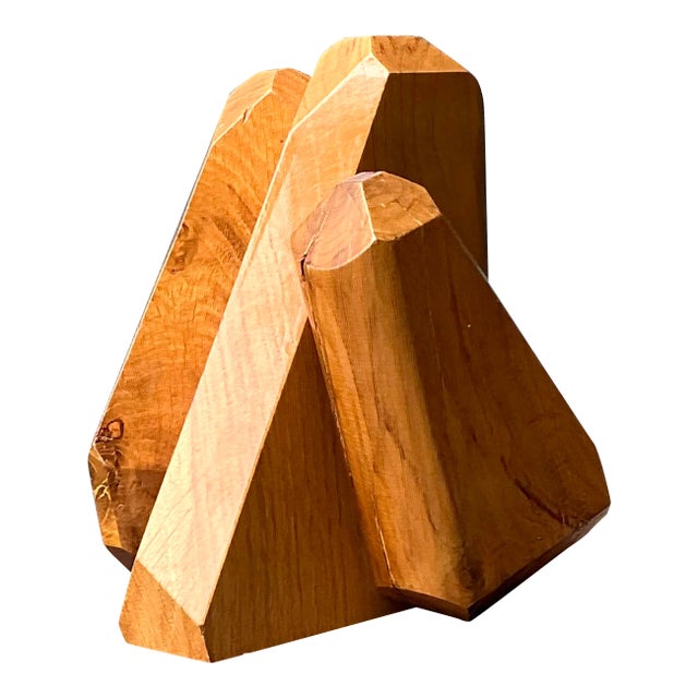 Vintage MCM Faceted Wood Sculpture For Sale