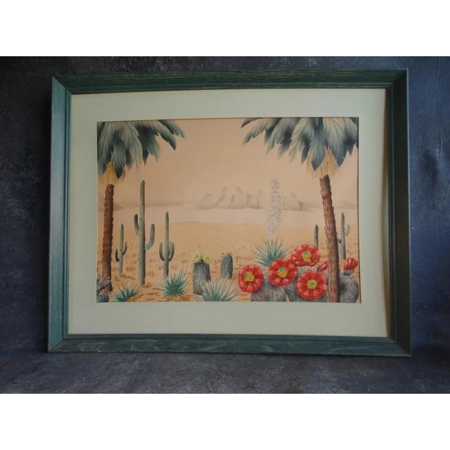Vintage Shirrell Graves Cacti, Agave and Palms in Desert Landscape Watercolor Painting, Framed For Sale - Image 4 of 6