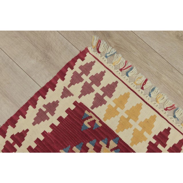 Textile 1970s Turkish Southwestern Style Geometric Red Oushak Kilim Rug For Sale - Image 7 of 10