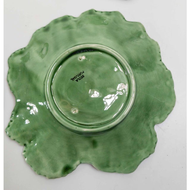 Mid-Century Set of 6 Green Cabbage Luncheon Plates by Secla Portugal For Sale - Image 14 of 18