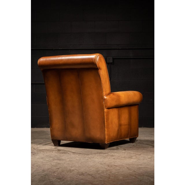 1980s Contemporary Tobacco-Colored Leather Club Chair and Ottoman For Sale - Image 9 of 11