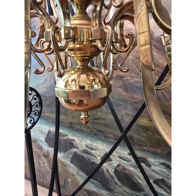 Vintage Mid Century English Brass 12 Light Chandelier For Sale - Image 13 of 15