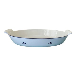 Danish Enamel Blue Oval Casserole Dish For Sale