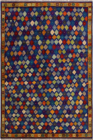 1990s Tribal Balouchi Blue/Gold Wool Rug - 4′10″ × 6′8″
