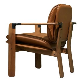 Dueacca Armchair in Walnut and Leather by Franco Poli for Bernini, Italy, 1985 For Sale