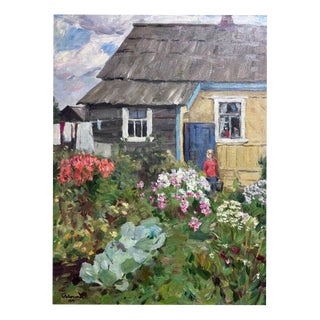 Boris Lavrenko, In the Garden, Oil on Canvas, 1991 For Sale