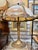 Vintage, 1920s or 30s, Slag Glass Lamp in excellent condition. Six curved Slag Glass panels with intricate metal overlay...
