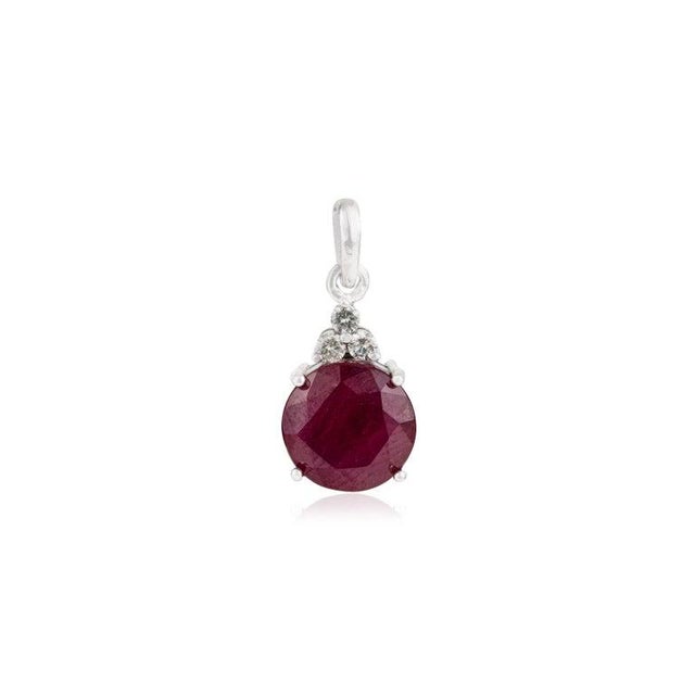 Ruby Red Petite Natural Ruby Diamond Solitaire Pendant for Her For Sale - Image 8 of 12