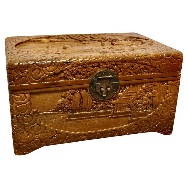 Wood Oriental Carved Camphor Wood Chest, 1950s For Sale - Image 7 of 7