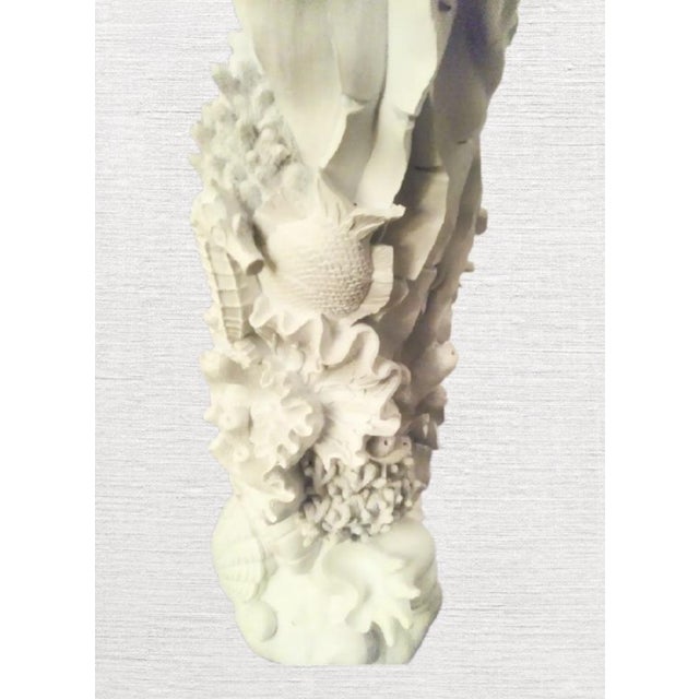White 1990s Coastal White Carved Coral Seaside Clamshell Tall Floor Lamp With Shade For Sale - Image 8 of 9