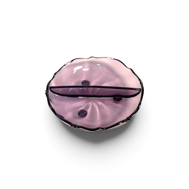 1950s Mid-Century Purple Glass Footed Divided Candy Dish For Sale - Image 4 of 11
