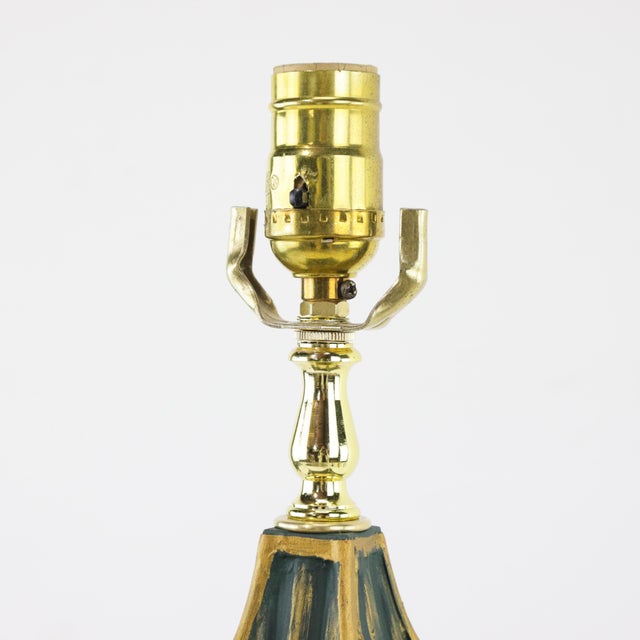 Wood Vintage Hand-Painted Dark Green Elephant Lamp With Pagoda Design For Sale - Image 7 of 11