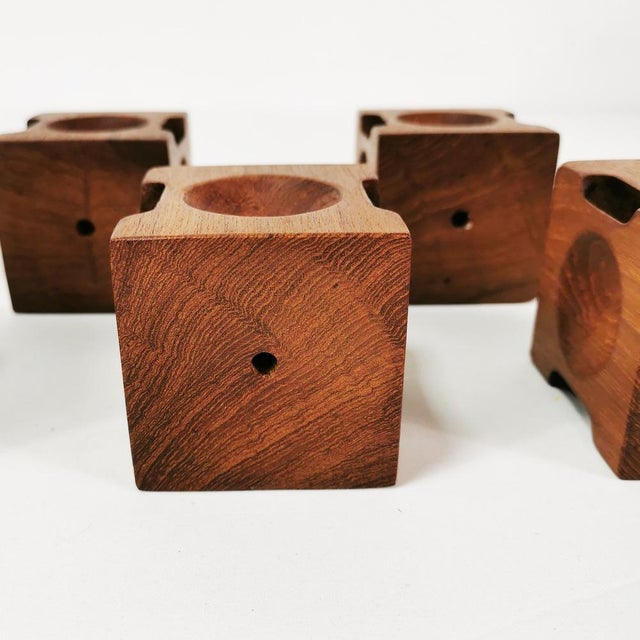 Brown Mid-Century Modern Modular Teak Candlesticks, Denmark, 1960s, Set of 6 For Sale - Image 8 of 10