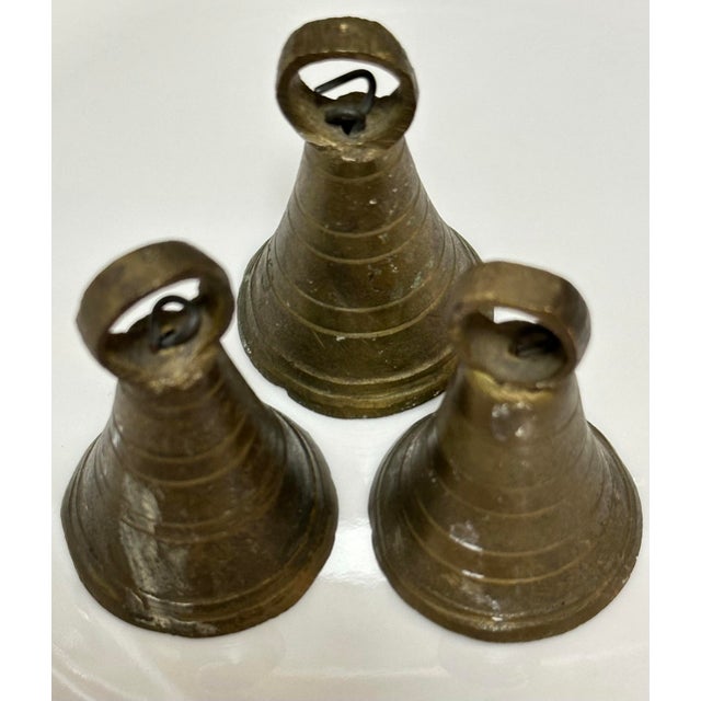 Indian Vintage Mid 20th Century Small Brass Bells- Set of 3 For Sale - Image 3 of 8