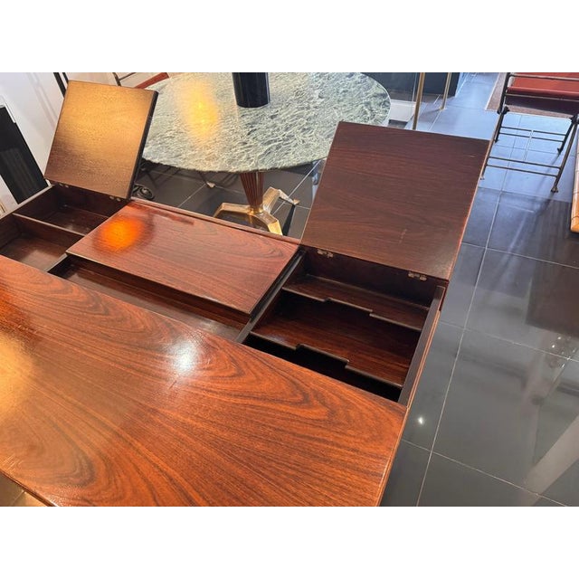 Mid-Century Modern Italian Walnut Multi-Compartments Desk attributed to Bernini, 1960s For Sale - Image 3 of 11