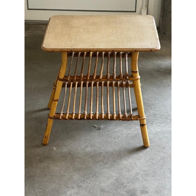 Wood Vintage Bamboo and Rattan Side Table with Magazine Rack, 1970s For Sale - Image 7 of 16