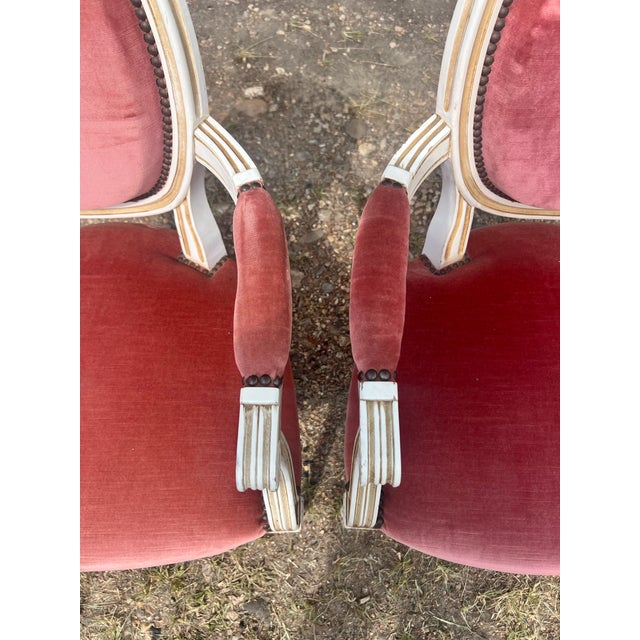 Mid 19th Century French 19th Century Louis XVI Painted Walnut Arm Chairs - Set of 2 For Sale - Image 5 of 12