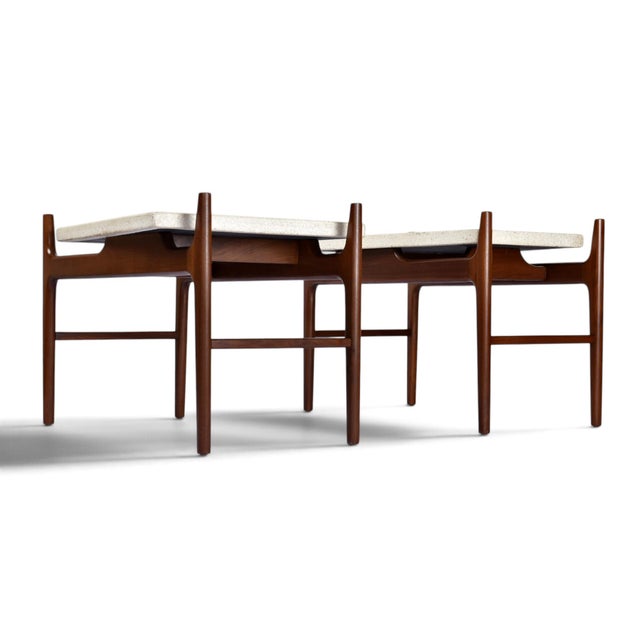 Mid-Century Modern Pair of Sculptural Walnut and Terrazzo Side Tables Attributed to John Keal For Sale - Image 3 of 11