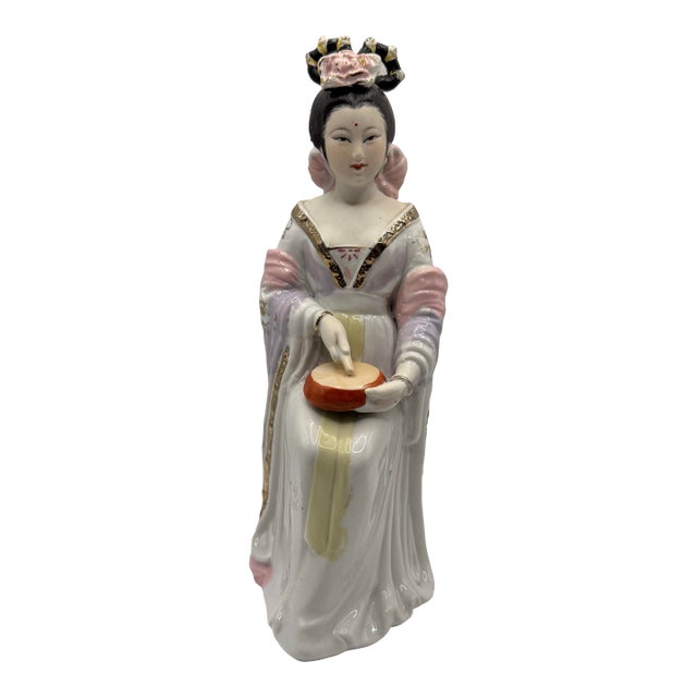 Vintage Chinese Porcelain Girl Court Lady Shougu Hand Drum Musician Geisha Style For Sale