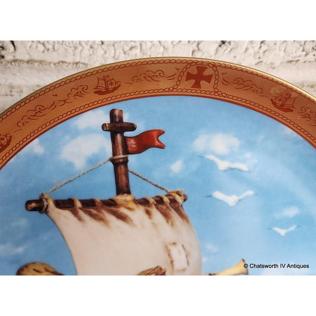 Traditional Vintage Hummel Collectors Plate ~ "Land in Sight" Danbury Mint ~ Columbus' Voyage W/ Stand For Sale - Image 3 of 7