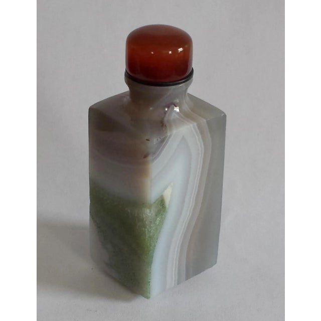Chinese 1970s Square Columnar Banded Agate Snuff Bottle For Sale - Image 3 of 7