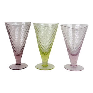 1960s Bormioli Rocco Vintage Colored Ice Cream Glasses- Set of 3