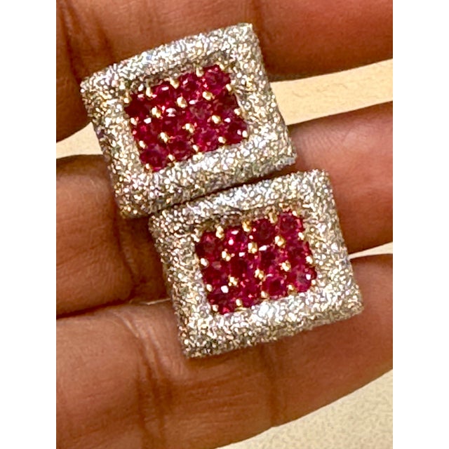 Estate 3 Ct Ruby & 3 Ct Diamonds Square Post Earrings 18 Karat Yellow Gold 13.5G For Sale - Image 18 of 18