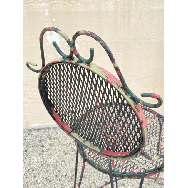 Vintage Victorian Style Small Wrought Iron Camo Paint Garden Patio Chair - Set 4 For Sale - Image 10 of 12