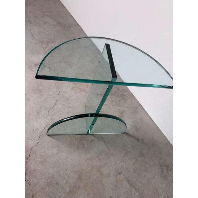 Green 1980s Postmodern Italian Design Geometric Sculptural Glass Side Table For Sale - Image 8 of 12