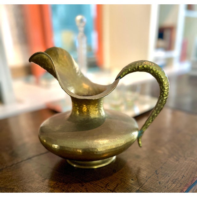 Mid-Century Modern Italian Egidio Casagrande Hammered Brass Pitcher For Sale - Image 3 of 11