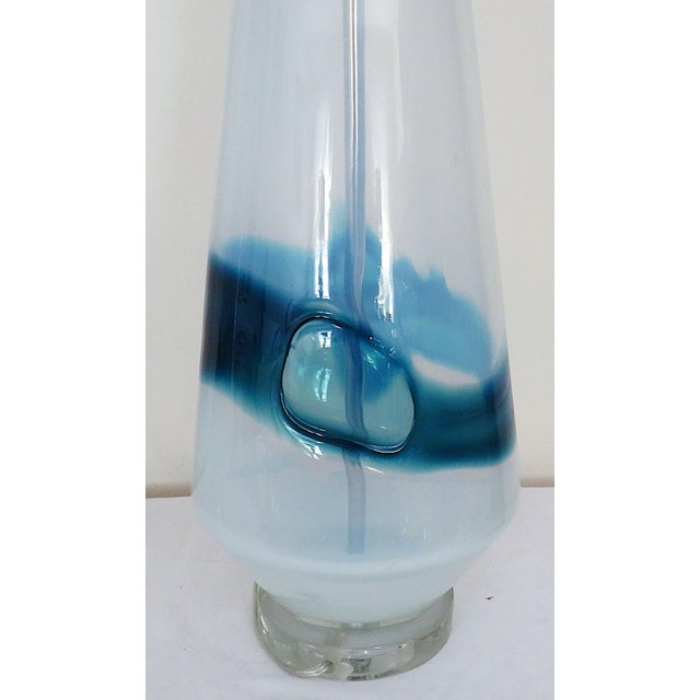 Late 20th Century Pair of Large John Richard Designer Table Lamps Blue & White Glass Post Mid Century Modern For Sale - Image 5 of 9