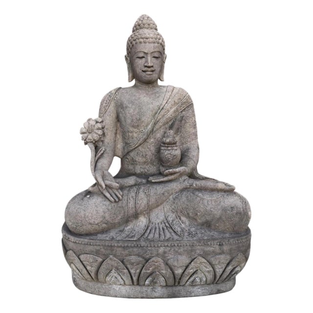 Vintage Sitting Medicine Buddha Garden Statue For Sale