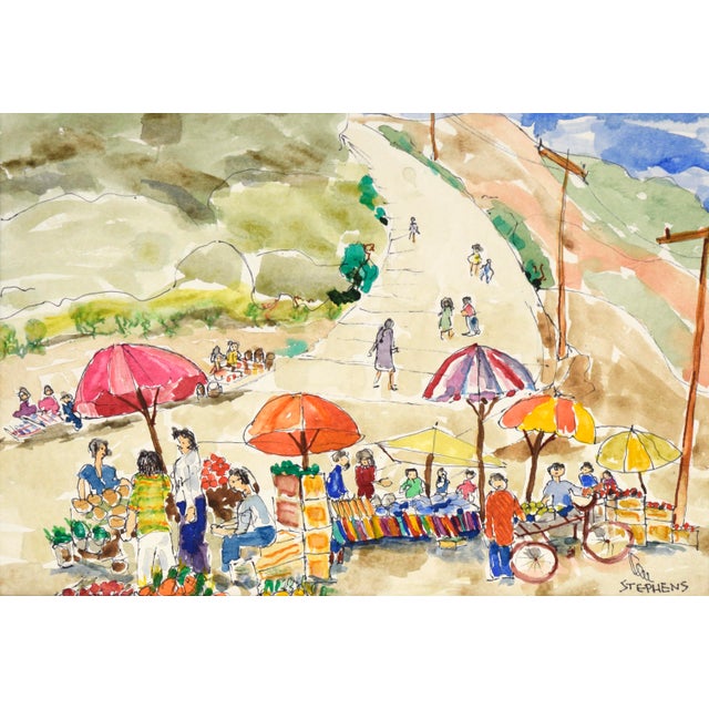 Contemporary Farmer's Market - Original Watercolor on Paper by Ken L. Stephens For Sale - Image 3 of 8