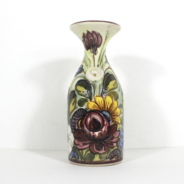Italian Vintage Hand Painted Floral Italian Ceramic Vase or Carafe Signed s.c. Castelli For Sale - Image 3 of 11