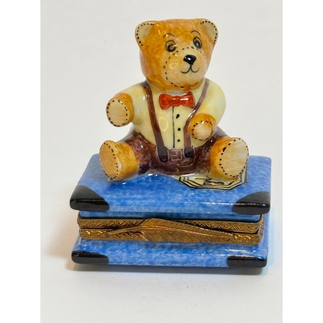 Ceramic Limoges Porcelain Box With Teddy Bear on Book Hand-Painted France For Sale - Image 7 of 12