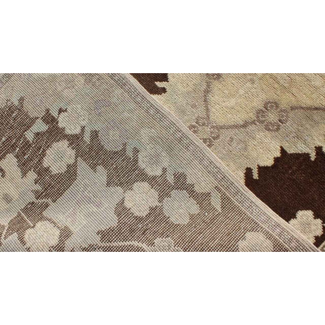 Vintage Turkish Oushak Runner With Dark Mocha Field and Soft Beige Design 2′10″ × 7′5″ For Sale In Atlanta - Image 6 of 7