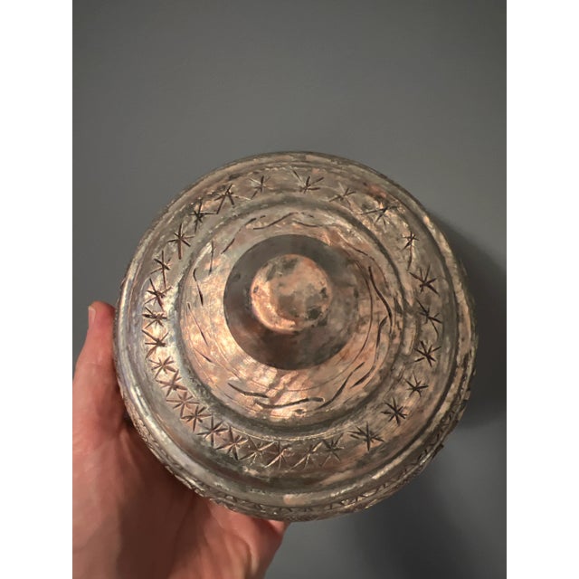 Copper Antique Late 18th Century Islamic Copper Tinned Lidded Dish For Sale - Image 8 of 12