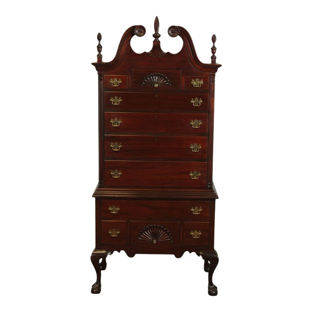 Charak 1930's Chippendale Style Hand Crafted Solid Mahogany Highboy For Sale