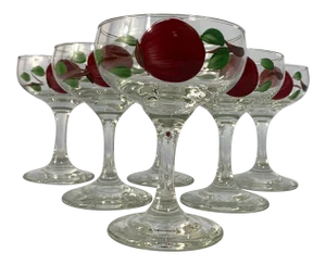 Vintage Hand Painted Libbey Glassware Franciscan Apple Pattern - Set of 6