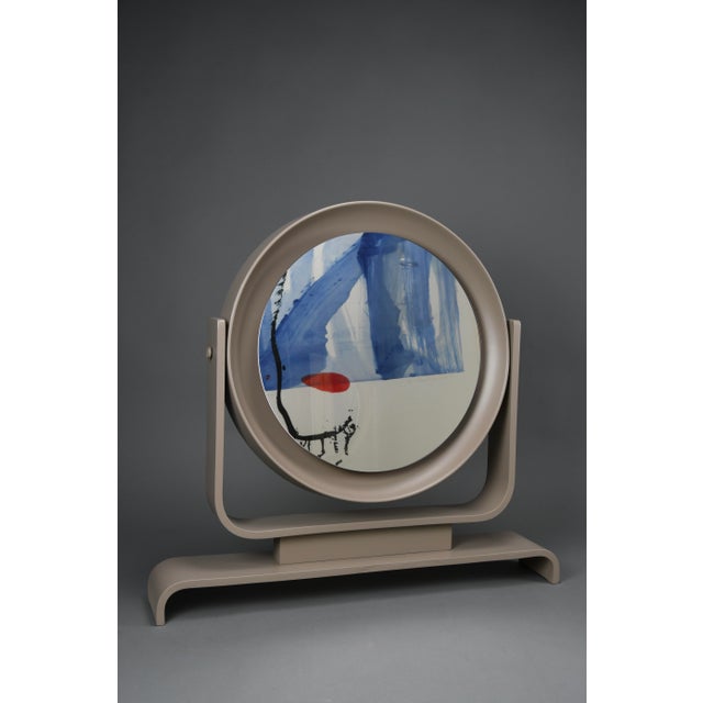 Postmodern Italian Vanity Mirror in Taupe Lacquered Wood, 1980s For Sale - Image 6 of 15