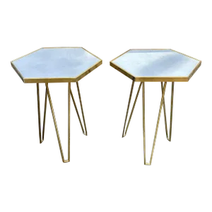 Pair of Italian Brass and Marble Hex Form Tables
