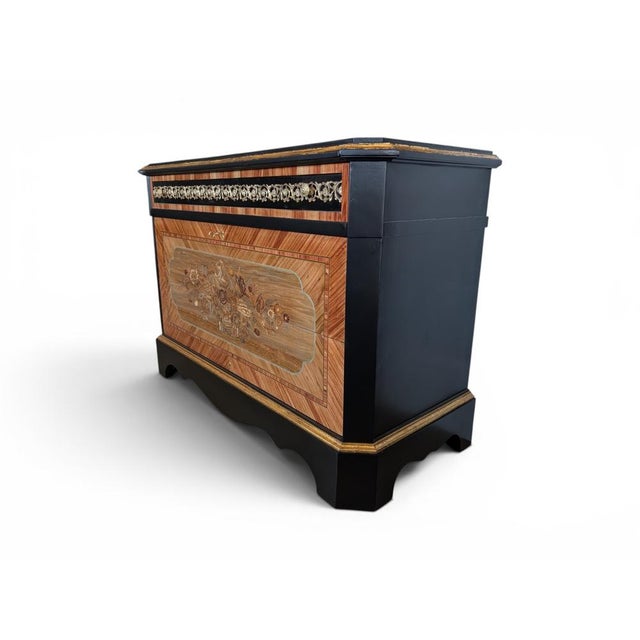Vintage Chest of Drawers with Blockboard and Brass Inlays, 1950s For Sale - Image 4 of 14