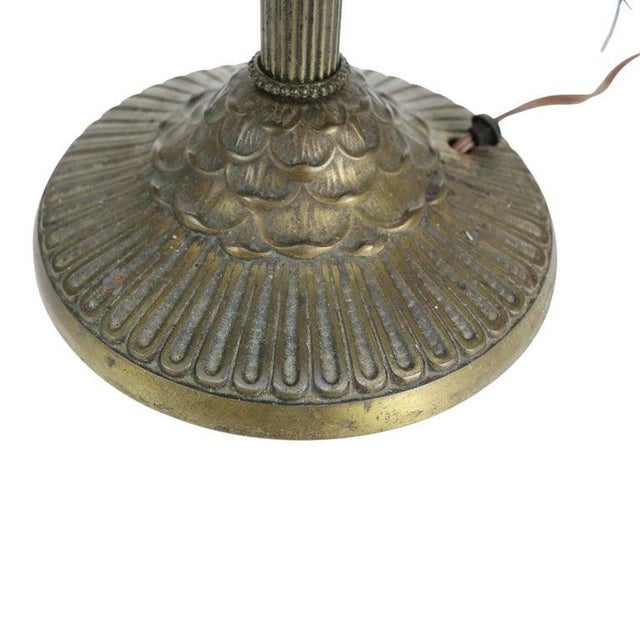 Arts & Crafts Rainaud 6 Panel Slag Glass Lamp, Manner of Bradley & Hubbard C1920 For Sale - Image 6 of 12
