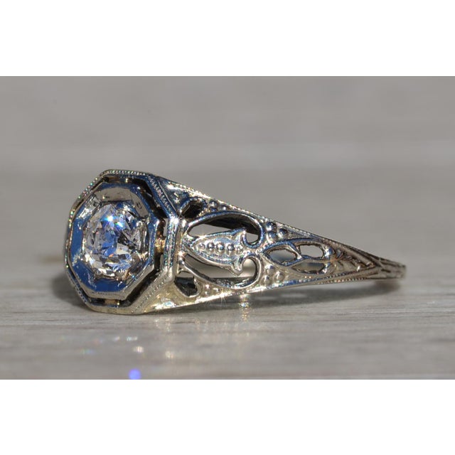 Early 21st Century The Paconia: Ladies 18K White Gold Art Deco Diamond Engagement Ring For Sale - Image 5 of 11