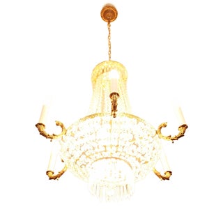 Classicist Crystal and Brass Chandelier For Sale