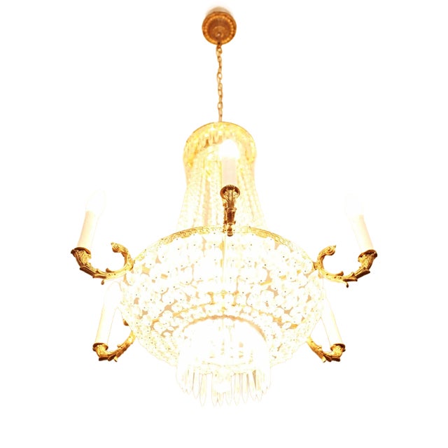 Classicist Crystal and Brass Chandelier For Sale