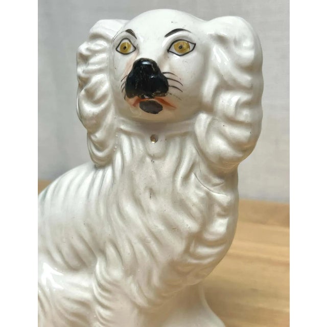 Antique White Mid 19th Century Diminutive Antique Staffordshire Black & White Seated Spaniels, C. 1860s - A Pair For Sale - Image 8 of 12